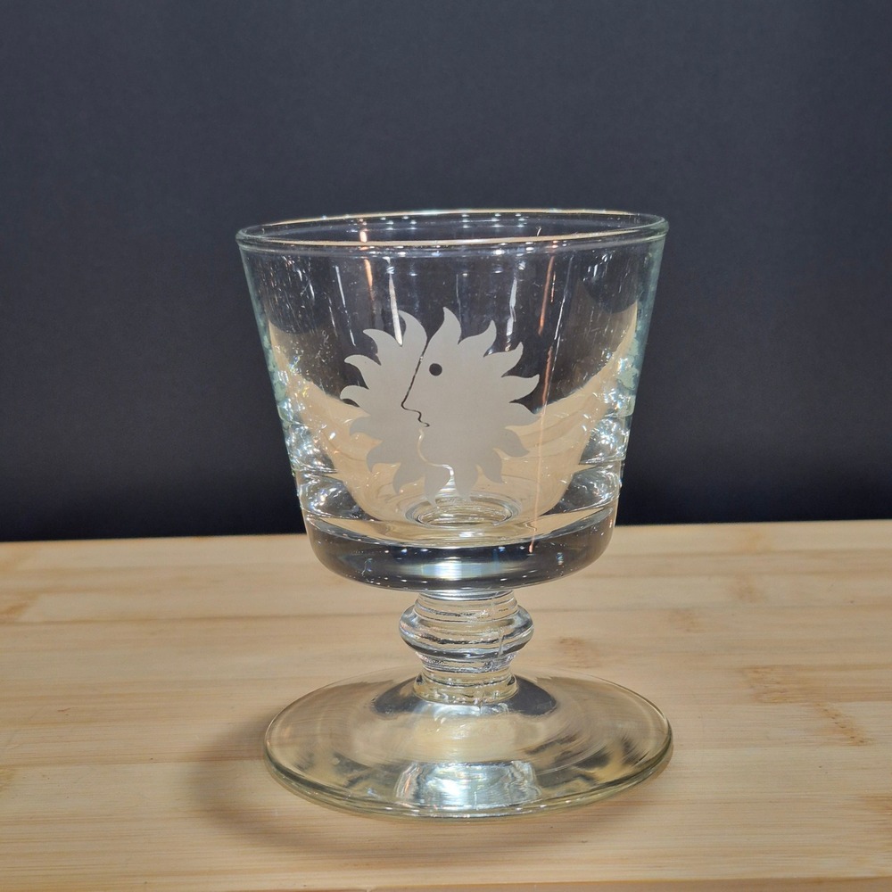 Vtg 1960s National Airlines Sun King Logo Footed Cocktail Sherbet 4 in Glass